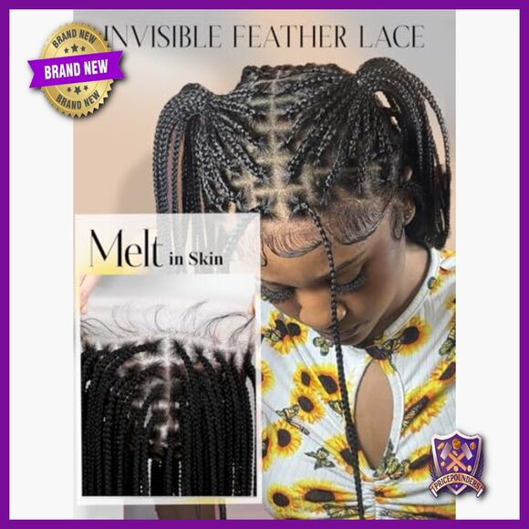34 Inch Full Lace Braided Wig Knotless Square Part Synthetic Hair